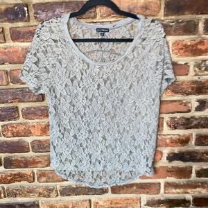 Express Olive Army Green Lace Short Sleeve Sheer Top Women's Size Small